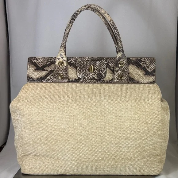 Love Moschino Brown and Cream Wool Snake Doctor Kelly Tote Satchel Bag - Picture 1 of 16